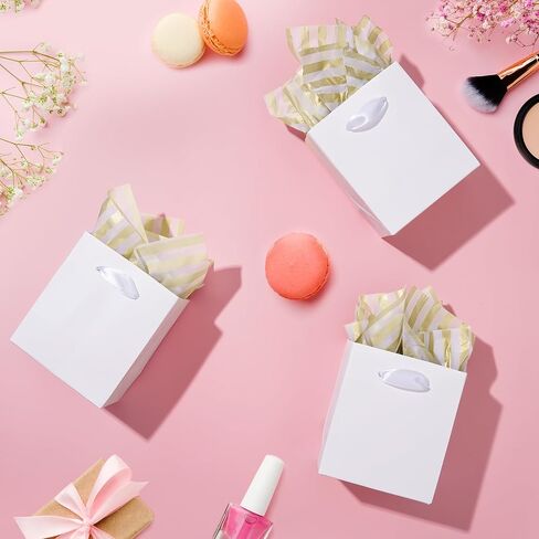 16 Pack Small Gift Bags with Handles & Tissue Paper, White Mini Gift Bags Bulk, Party Favors Bags for Birthday, Wedding, Bridal, Baby Shower, Goodie, Mother's Day, Graduation (4.5" x4" x2.75") in Saudi Arabia