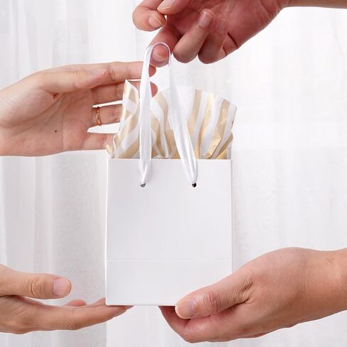 16 Pack Small Gift Bags with Handles & Tissue Paper, White Mini Gift Bags Bulk, Party Favors Bags for Birthday, Wedding, Bridal, Baby Shower, Goodie, Mother's Day, Graduation (4.5" x4" x2.75") in Saudi Arabia