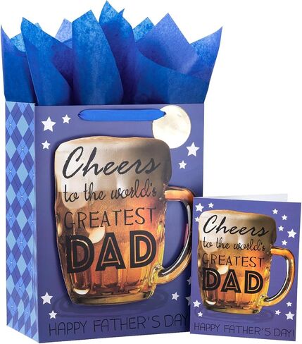 Loveinside Father's Day Gift Bag with Tissue Paper, Tag and Greeting Card for Dad, Birthday, and More - 10" x 5" x 13", 1 Pcs - Beer in Saudi Arabia