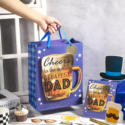 Loveinside Father's Day Gift Bag with Tissue Paper, Tag and Greeting Card for Dad, Birthday, and More - 10" x 5" x 13", 1 Pcs - Beer in Saudi Arabia