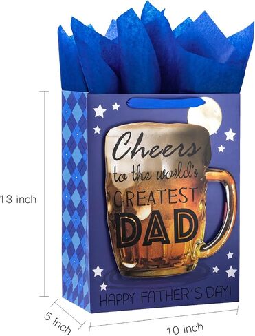 Loveinside Father's Day Gift Bag with Tissue Paper, Tag and Greeting Card for Dad, Birthday, and More - 10" x 5" x 13", 1 Pcs - Beer in Saudi Arabia