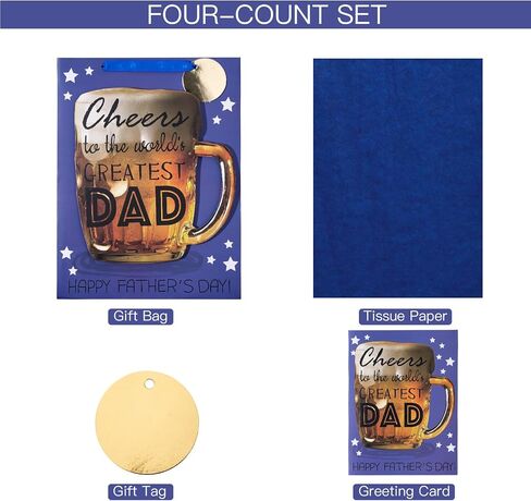 Loveinside Father's Day Gift Bag with Tissue Paper, Tag and Greeting Card for Dad, Birthday, and More - 10" x 5" x 13", 1 Pcs - Beer in Saudi Arabia