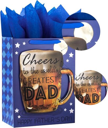 Loveinside Father's Day Gift Bag with Tissue Paper, Tag and Greeting Card for Dad, Birthday, and More - 10" x 5" x 13", 1 Pcs - Beer in Saudi Arabia