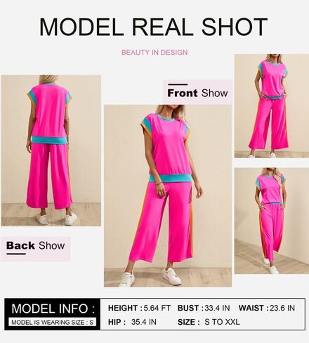 SHEWIN Women's 2 Piece Lounge Sets Casual Short Sleeve Pullover Tops Matching Wide Leg Pants Tracksuit Set in Kuwait