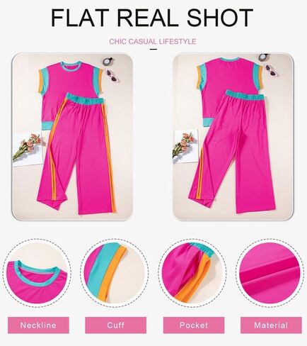 SHEWIN Women's 2 Piece Lounge Sets Casual Short Sleeve Pullover Tops Matching Wide Leg Pants Tracksuit Set in Kuwait