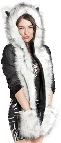 Unisex 3 in 1 Winter Thermal Plush Earflap Hooded Hat Scarf Pocket Gloves Set Faux Fur Windproof Animal Themed Costume Hat in Kuwait