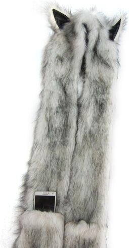 Unisex 3 in 1 Winter Thermal Plush Earflap Hooded Hat Scarf Pocket Gloves Set Faux Fur Windproof Animal Themed Costume Hat in Kuwait