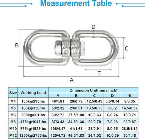 PATIKIL Double Ended Swivel Eye Hook M5 Working Load 163kg/359lbs, 304 Stainless Steel Eye to Eye Swivel Shackle Ring Connector for Marine Mooring Hanging in Saudi Arabia