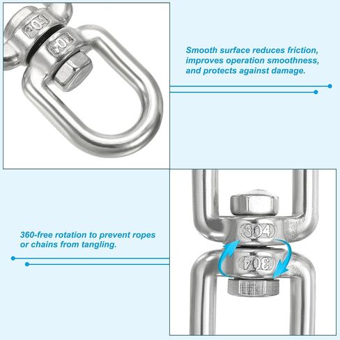 PATIKIL Double Ended Swivel Eye Hook M5 Working Load 163kg/359lbs, 304 Stainless Steel Eye to Eye Swivel Shackle Ring Connector for Marine Mooring Hanging in Saudi Arabia