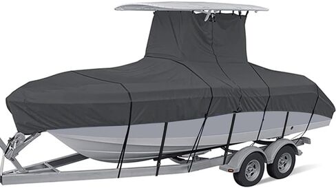 غطاء قارب T Top، 22'-24' مقاوم للماء 600D بوليستر مقاوم للتمزق شديد التحمل لقارب وحدة التحكم المركزية مع سقف T علوي بعرض شعاع طويل يصل إلى 116 بوصة، أسود in Kuwait