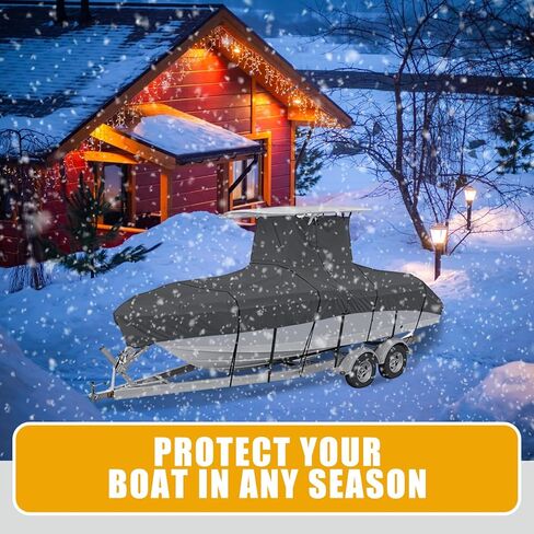 غطاء قارب T Top، 22'-24' مقاوم للماء 600D بوليستر مقاوم للتمزق شديد التحمل لقارب وحدة التحكم المركزية مع سقف T علوي بعرض شعاع طويل يصل إلى 116 بوصة، أسود in Kuwait