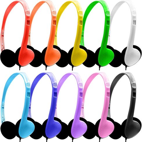 سماعات رأس للأطفال للفصول المدرسية 10 عبوات، سماعات رأس سلكية على الأذن بمقبس 3.5 مم للأطفال والطلاب (10 ألوان) in Kuwait