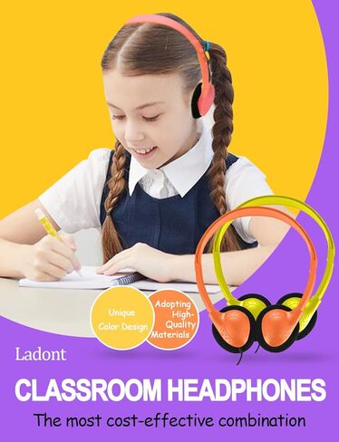 سماعات رأس للأطفال للفصول المدرسية 10 عبوات، سماعات رأس سلكية على الأذن بمقبس 3.5 مم للأطفال والطلاب (10 ألوان) in Kuwait