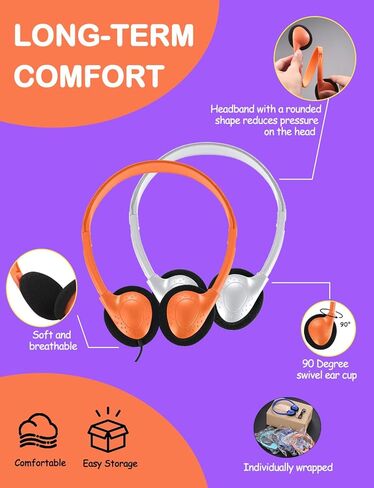 سماعات رأس للأطفال للفصول المدرسية 10 عبوات، سماعات رأس سلكية على الأذن بمقبس 3.5 مم للأطفال والطلاب (10 ألوان) in Kuwait