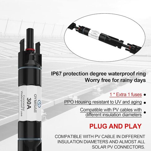 OYMSAE 30A Solar Fuse Holder Inline Male and Female Connector 30 Amp PV Fuse for Solar Pannel Waterproof w/Fuse, Black in Kuwait