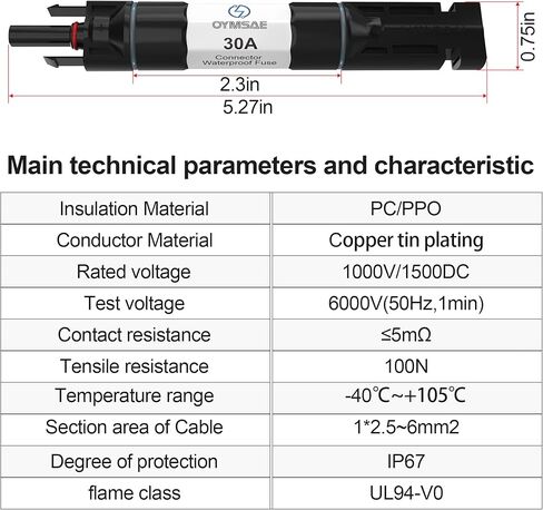 OYMSAE 30A Solar Fuse Holder Inline Male and Female Connector 30 Amp PV Fuse for Solar Pannel Waterproof w/Fuse, Black in Kuwait