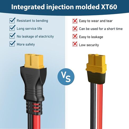 قابس اللوحة الشمسية إلى كابل شحن XT60، موصل الطاقة الشمسية PixelMan 10AWG(9.8 قدم) إلى كابل XT60 مع محول XT60 المحسن، كابل تمديد للطاقة الشمسية لنهر Ecoflow/Deta، لمحطة الطاقة المحمولة، مولد in Kuwait