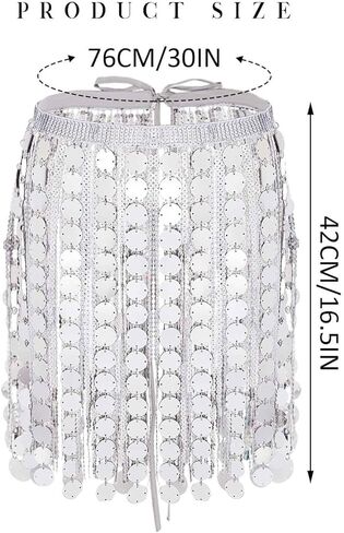 Aukmla Women Sparkly Sequin Belly Dance Skirt Fringe Festival Hip Scarf Dots Tassel Skirts in Kuwait