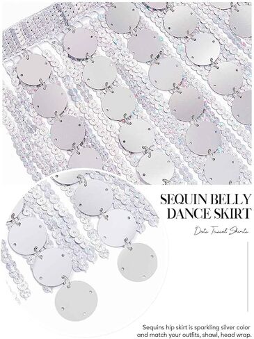 Aukmla Women Sparkly Sequin Belly Dance Skirt Fringe Festival Hip Scarf Dots Tassel Skirts in Kuwait