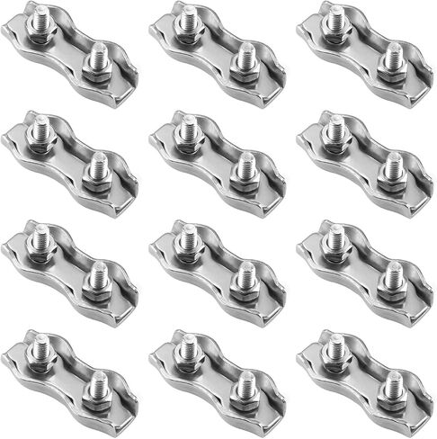 MroMax 12PCS M3 Duplex 2-Post Cable Clamp, 316 Stainless Steel Wire Rope Clip Cable Clamp Fit for 3/32 Inches Diameter Wire Rope, Strong Mini Camps Solid Wire Lock for Antennas, Lighting in Saudi Arabia