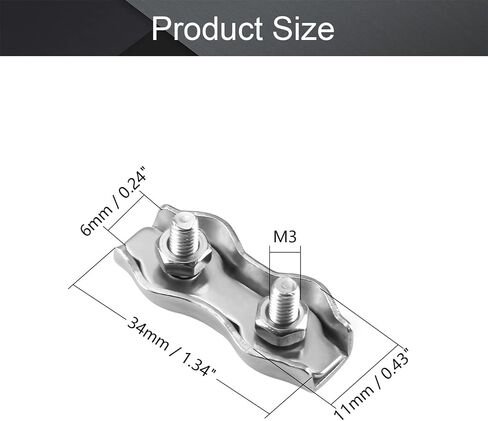 MroMax 12PCS M3 Duplex 2-Post Cable Clamp, 316 Stainless Steel Wire Rope Clip Cable Clamp Fit for 3/32 Inches Diameter Wire Rope, Strong Mini Camps Solid Wire Lock for Antennas, Lighting in Saudi Arabia
