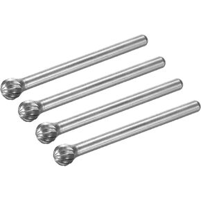 uxcell Tungsten Carbide Rotary Files 1/8" Shank, Single Cut Ball Shape Rotary Burrs Tool 5mm Dia, for Die Grinder Drill Bit Alloy Steel Hard Metal Carving Polishing Drilling, 4pcs