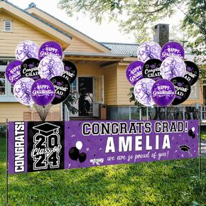 Graduation Party Decorations, Personalized Class of 2024 Graduation Banner with 78 Alphabet Stickers and Graduation Balloons, Congrats Banner for College High School Party Supplies(Gold)