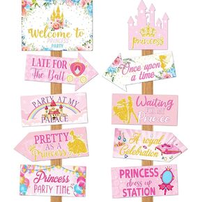 20 Pieces Princess Birthday Party Decorations Princess Welcome Sign Princess Directional Signs Castle Princess Decorations Princess Sign for Girl Birthday Baby Shower Party Supplies, 10 Styles