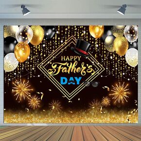 CYLYH 7x5ft Happy Father's Day Backdrop Gold and Black Balloons Thanks Dad Theme Party Decorations Love Dad Family Party Supplies Banner Father's Day Photography Background