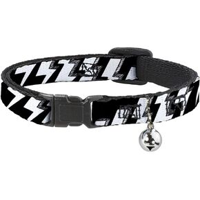 Cat Collar Breakaway Lightning Bolts Sketch Black White 8 to 12 Inches 0.5 Inch Wide
