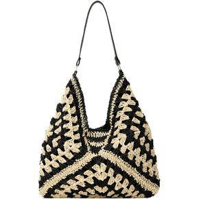 Straw Hobo Bags for Women Hollow Out Straw Tote Summer Beach Bag Retro Purses 2024