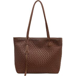 Woven Leather Tote Bag for Women Tote Bag with Zipper Large Capacity Soft Handbag Shoulder Purse Vegan Hobo Bags