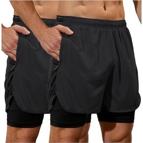 SILKWORLD Mens Running Shorts 2 in 1 Quick Dry Athletic Shorts 2~3 Pack Gym Shorts with Zipper Pockets