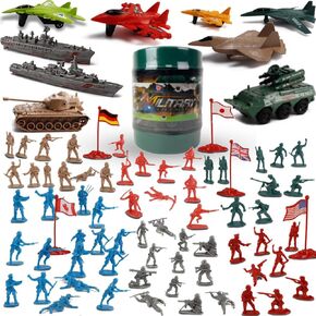 Liberty Imports 120 PCS Army Men Toy Soldiers & Battle Vehicles Military Action Figures Deluxe Bucket Set - World War II Little Plastic Action Figurines for Kids, Boys Imaginary Play