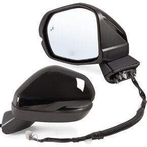Right Passenger Side Mirror Assembly Fits 2023 2024 2025 2026 2027 Honda CR-V With Blind Spot Detection, Power Glass, Heated Manual Folding Turn Signal Match to Crystal Black Pearl (8 Pins)
