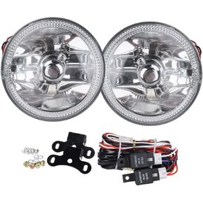 YLT AUTO Pair of 3" 1/4" Front Bumper Replacement Universal Fog Light Round Clear Lens Chrome Housing with Bulb and Wiring Kit White Light