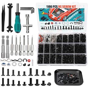 1100 PCS RC Screw Kit and RC Screwdrivers Repair Set with Aluminium Screw Tray for Traxxas Axial Redcat Arrma HPI HSP SCX10 RC4WD 1/8 1/10 1/12 1/16 Scale RC Crawler Truck Buggy Car