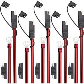 TMH Cable Connector 18 AWG - 1 FT for Battery Chargers and Maintainers with Quick-Connect 2 Pin SAE Connector to O-Ring Terminal 12V/24V for Motorcycle, Cars, Tractor 7.5A (2 Packs)