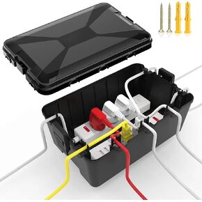 Large Outdoor Electrical Box Waterproof (12.6 x 8.3 x 5.2 inch), IP54 Weatherproof Extension Cord Cover with 7 Cable Seal Entry, Protect Power Strip, Timer Outlet Plug, Holiday Light, Black