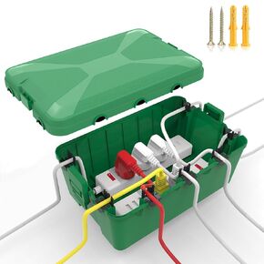 Large Outdoor Electrical Box Waterproof (12.6 x 8.3 x 5.2 inch), IP54 Weatherproof Extension Cord Cover with 7 Cable Seal Entry, Protect Power Strip, Timer Outlet Plug, Holiday Light, Black