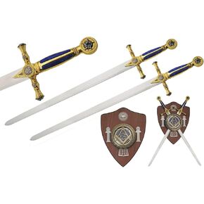 29.5 Blue Free Mason Double Sword and Plaque Display Set