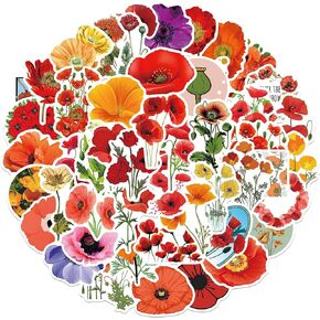 Flowers Stickers Poppies Aesthetic Cute Cartoon Flowers Stickers for Teen Laptop,50pcs Vinyl Waterproof Trendy Graffiti Decals for Water Bottle Computer Phone Journal Bumper