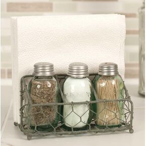 Chicken Wire Salt Pepper and Napkin Caddy Barn Roof in Kuwait