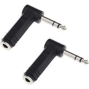 SING F LTD 2PCS 1/4 Inch 6.35mm Right Angle Stereo Male Plug to 1/4 Inch 6.35mm Stereo Female Jack Audio Adapter for Electric Guitar Mixer Loudspeaker KTV Equipment