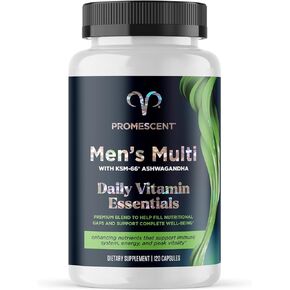 Promescent Multivitamin for Men, Vitamin B12, Vitamin C, Vitamin D3, KSM-66 Ashwagandha, Quality Mens Multivitamins, Multi Vitamins for Adults, Daily Mens Multivitamin, Iron Supplement, 30 Day Supply