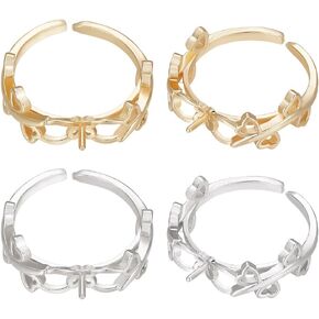 Beebeecraft 1 صندوق 12 قطعة قواعد فارغة خاتم 14K مطلية بالذهب مكعب زركونيا زهرة قابل للتعديل إعداد خواتم الاصبع لنصف حفر حلقة حبة لصنع المجوهرات DIY