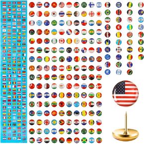 200pcs National Flag Thumb Tacks, Creative Country Flag Push Pins with Country Flag Picture Push Pins for Map Travel Map Tacks for Bulletin Boards Soft Boards Homes Offices