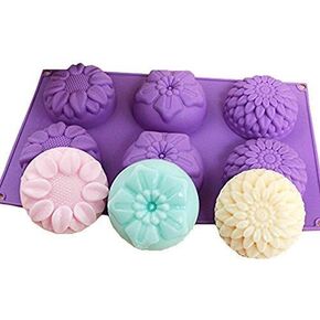 Echodo 6 Cavity Silicone Flower Soap Mold Chrysanthemum Sunflower Mixed Flower Shapes Cupcake Backing Mold for Homemade Soap, Cake, Cupcake, Bread, Muffin, Pudding Cake Molds, Soap Silicone Moulds …