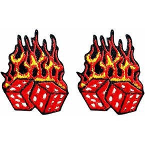 TH Set of 2 Tiny. Mini Dice Fire Flame Biker Rider Logo1 Patches Sew Iron on Embroidered Applique Badge Sign Patch Clothing Costume