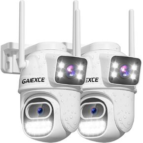 Wireless Security Camera, Dual Lens WiFi PTZ Camera Outdoor, Motion Tracking, Color Night Version, Plug-in Cable, No-Fees Wroks with Alexa, 2.4G WiFi, IP66 Waterproof